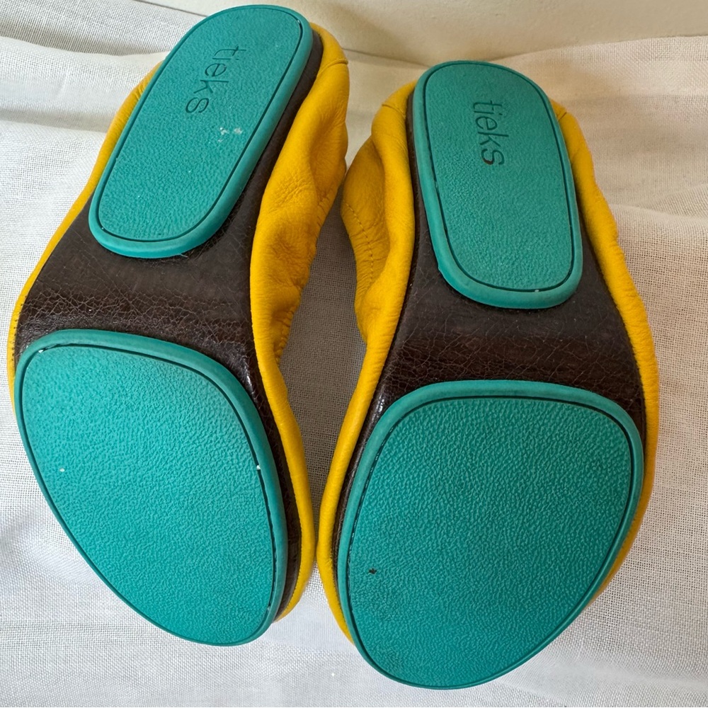 Tieks Yellow Flats with Elastic Trim and Foldable Design With A Box And Flower - Picture 10 of 13